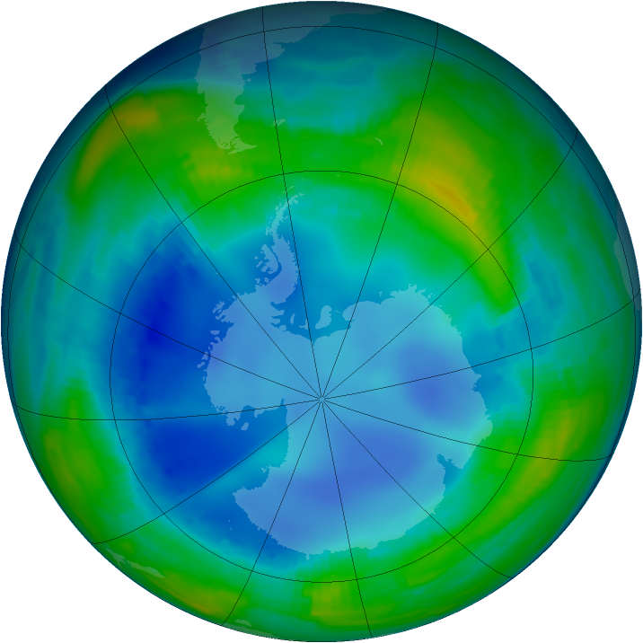 Antarctic ozone map for 29 July 1997